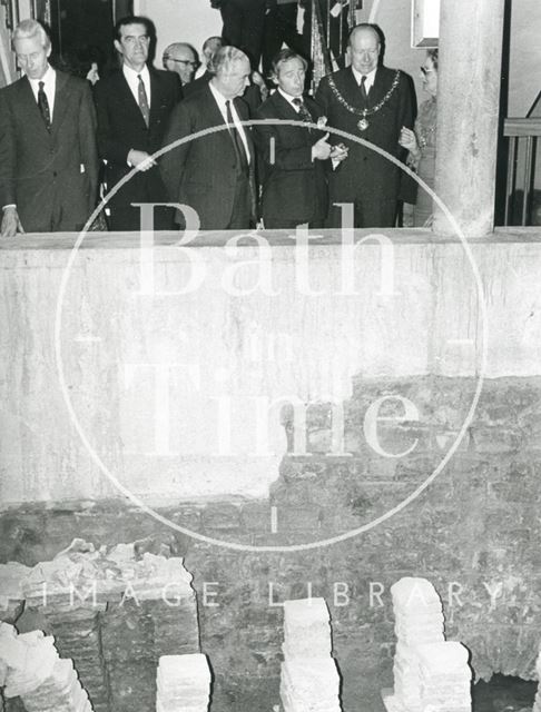 Opening of reconstructed Pump Room corner (and hypocaust), Bath 1973