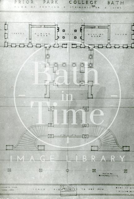 Prior Park. Plan of portico and terraces on the north side, Bath c.1935