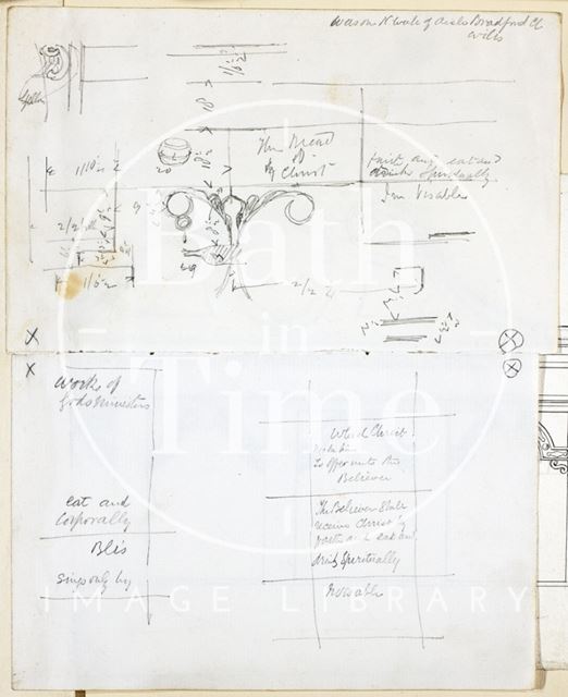 Sketches of detail on north wall of aisle, Bradford-on-Avon Church, Wiltshire 1865