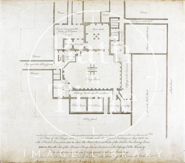 Plan of the King's and Queen's Baths, Bath with the Adjacent Buildings as they now are, Bath c.1781