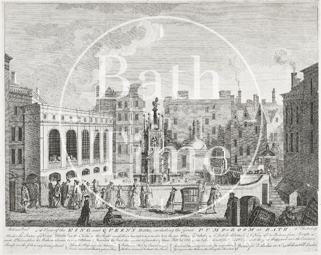 A View of the King's and Queen's Baths, including the Great Pump Room at Bath 1764