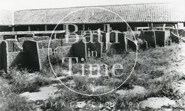 Stone cow stalls, Manor Farm at an unidentified location on the Yeovil Road, Somerset c.1900