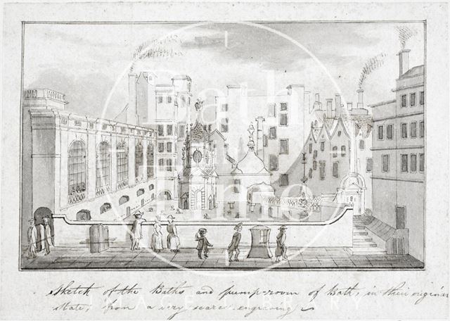 A View of the King's and Queen's Baths, including the Great Pump Room, Bath c.1780