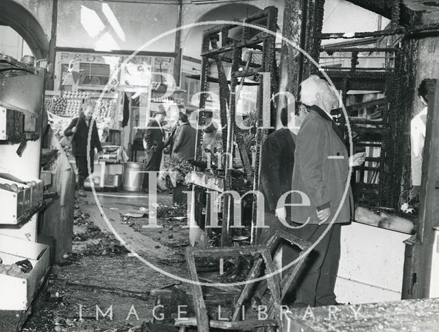 Interior of Guildhall Market, Bath, after fire 1972