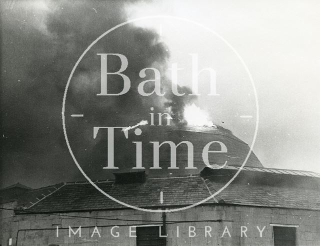 Fire in roof of Guildhall Market, Bath 1972