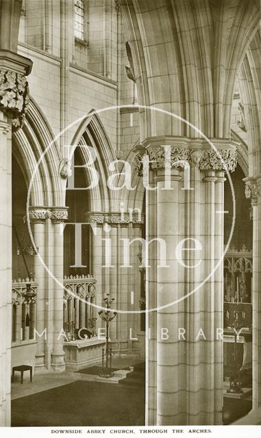 Downside Abbey through the arches, Somerset c.1950?