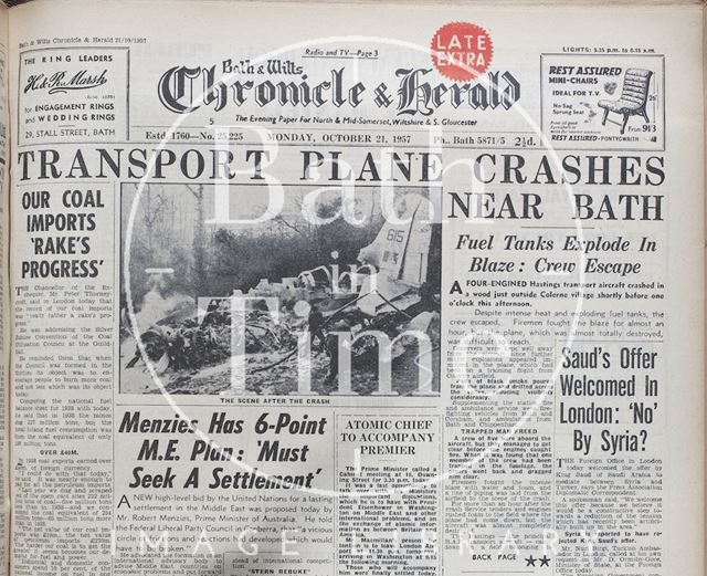 Transport plane crashes near Bath 1957