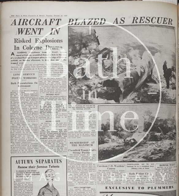 Transport plane crashes near Bath 1957