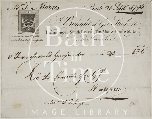 Bill of sale from George Stothert, 21, Horse Street (Southgate Street), Bath 1795