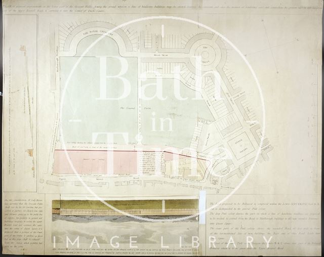 Plan of proposed improvements on the lower part of the Crescent Fields in front of Royal Crescent, Bath 1810