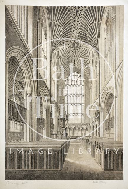 View of the choir, Bath Abbey Church 1845