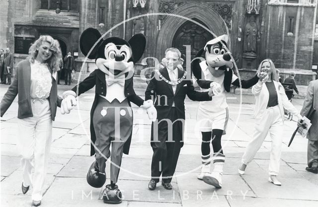 Mayor of Bath with Mickey Mouse in Abbey Church Yard, Bath 1983