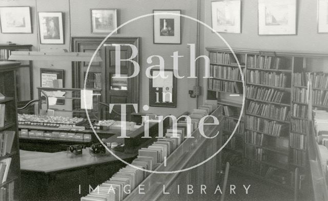 Bath Municipal Library, Bridge Street - lending library interior showing counter 1954