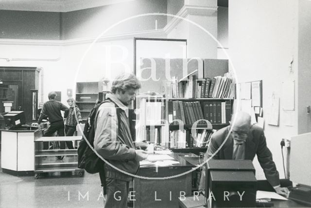 Bath Municipal Lending Library, Bridge Street - enquiry desk 1990 prior to move to podium