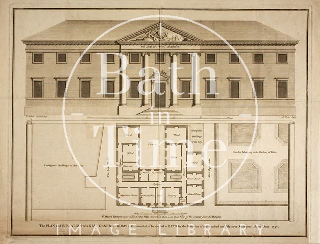 The Plan and Elevation of a new General Hospital intended to be erected at Bath 1737