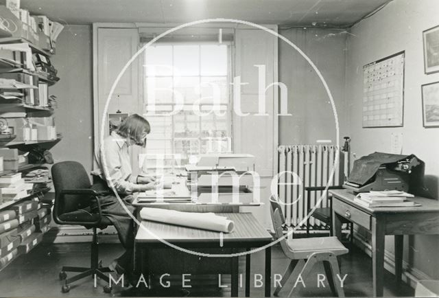 Bath Reference Library, Queen Square - office and Mrs. M. Joyce 1990 prior to move to Podium