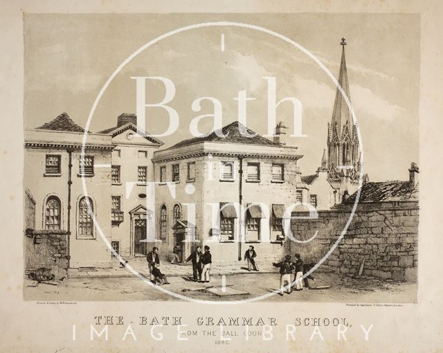 The Bath Grammar School from the Ball Court, Broad Street, Bath 1842