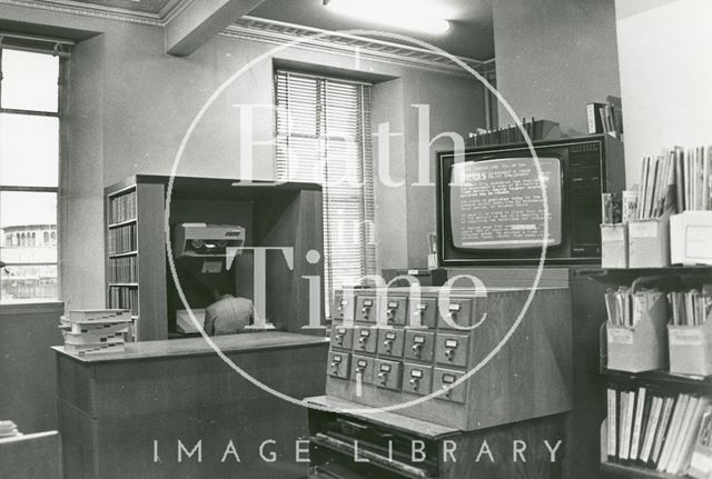 Bath Reference Library, Queen Square - behind the enquiry desk 1989, prior to move to Podium