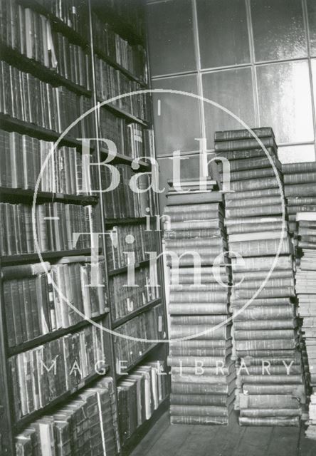 Bath Reference Library, Queen Square interior showing bookshelves 1964