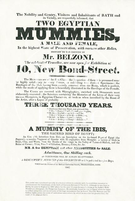 Exhibition of two Egyptian mummies, Bath 1842