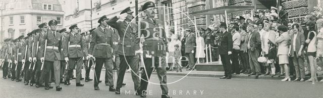 Parade of service men from R.A.F. Colerne, High Street, Colerne, Wiltshire 1959