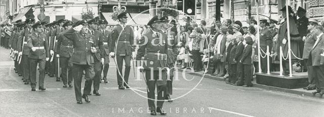 Parade of service men from R.A.F. Colerne, High Street, Colerne, Wiltshire 1959