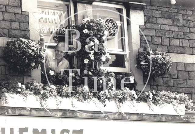 Well known local hairdresser Barry Cruse at Moorland Road, Oldfield Park, Bath 1995