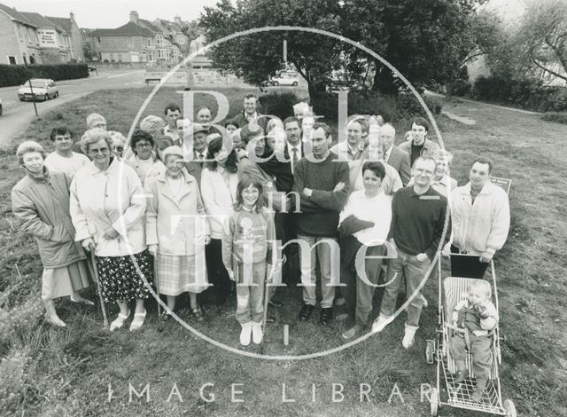 Local residents of Oldfield Park on the site of the memorial garden, Shaftesbury Road, Bath 1991