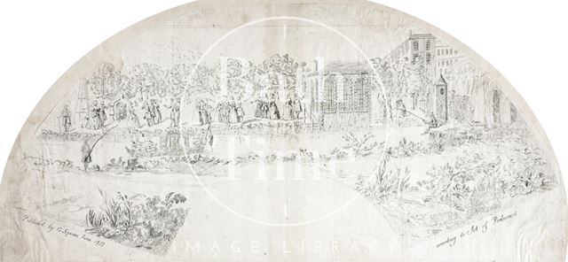 Fan view of the Pleasure Gardens prior to construction of North Parade, Bath 1737