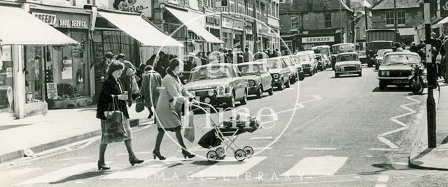 Local shops and shoppers at Moorland Road, Oldfield Park, Bath 1981