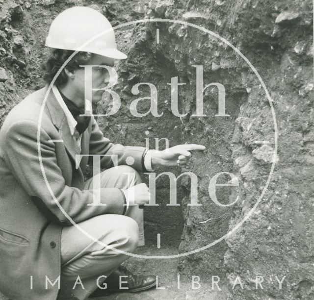 Tim O'Leary of the Bath Archaeological Trust at the dig in Orange Grove, Bath 1979