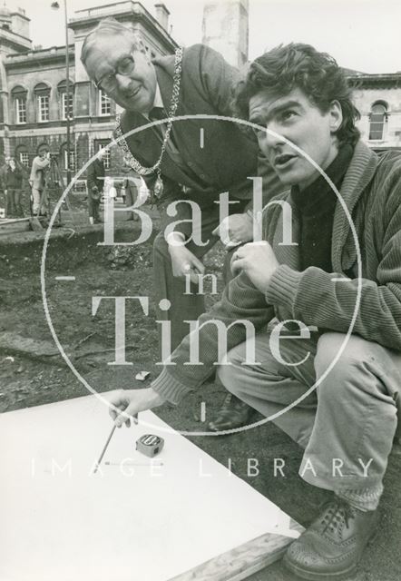 Tim O'Leary of the Bath Archaeological Trust at the dig in Orange Grove, Bath 1979