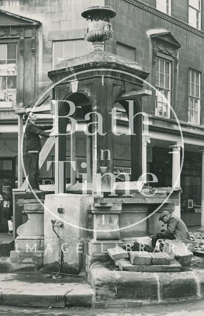 The Mineral Water Fountain in Stall Street undergoing conservation, Bath c.1960