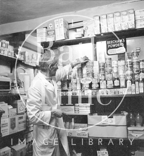 Interior of an unidentified grocers, probably in Widcombe, Bath c.1960