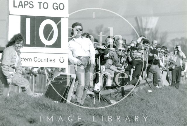 An enthralled crowd of spectators at Castle Combe Racing Circuit, Wiltshire 1989