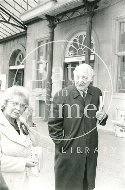 Lady Brown and Sir James Pitman, Bath Spa Station 1974