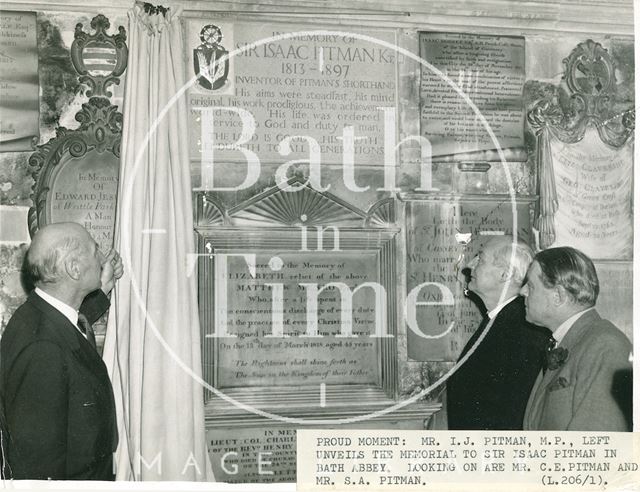 Unveiling the memorial to Sir Isaac Pitman in Bath Abbey 1960