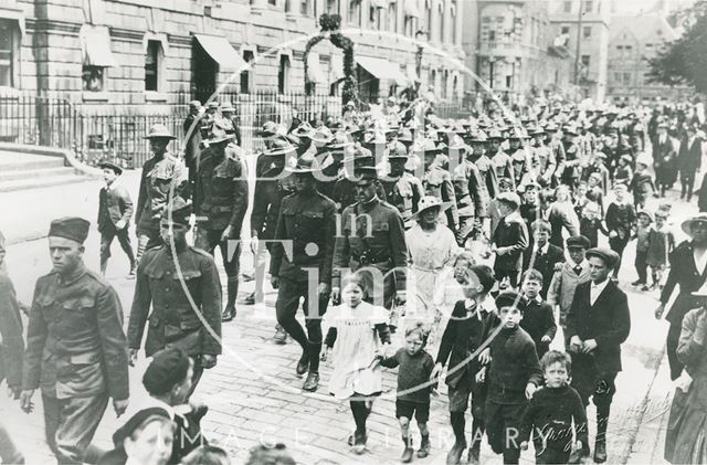 Parade of American Troops in Queen Square, Bath 1918