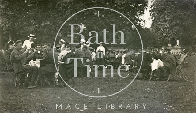 Wounded soldiers being entertained by nurses at Sydney Gardens, Bath 1915