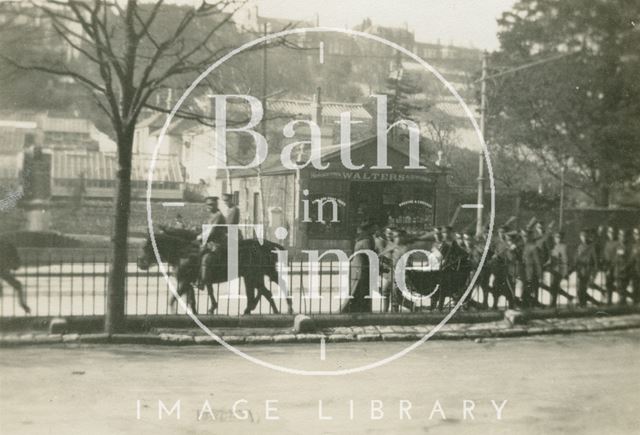 Troops marching along the London Road past Kensington Gardens, Bath c.1916