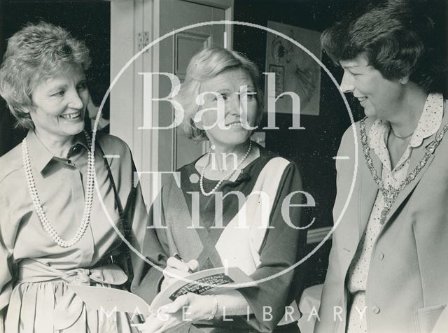 Portrait of food writer and television presenter Mary Berry at the Theatre Royal, Bath 1984