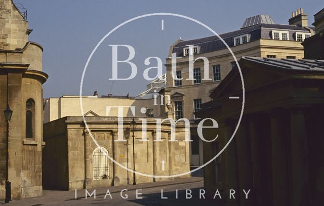 The Cross Bath showing the Colonnades shopping centre in the background, Bath 1992