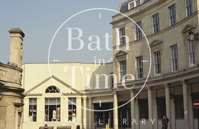 The Cross Bath showing the Colonnades shopping centre in the background, Bath 1992