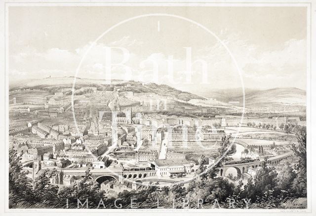 Bath from Beechen Cliff, with an early view of the Great Western Railway c.1845