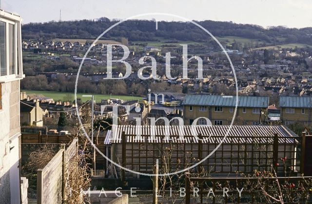 View from Snow Hill over the old bus depot, London Road, Bath 1993