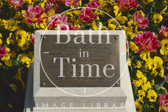 Oldfield Park Bath Blitz Memorial Gardens Plaque, Moorland Road, Bath 1994