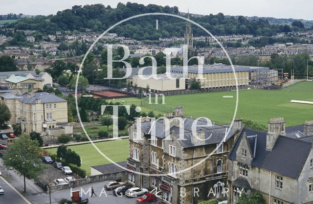 View of the Recreation Ground and Sports Centre from St. Mary's Church, Bathwick, Bath 1994