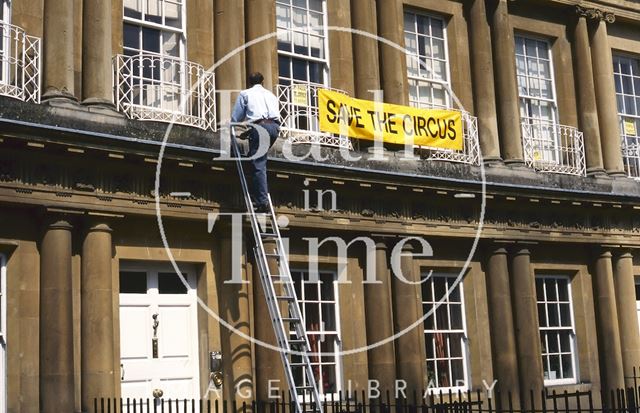 A Save the Circus banner goes up, Circus, Bath 1996