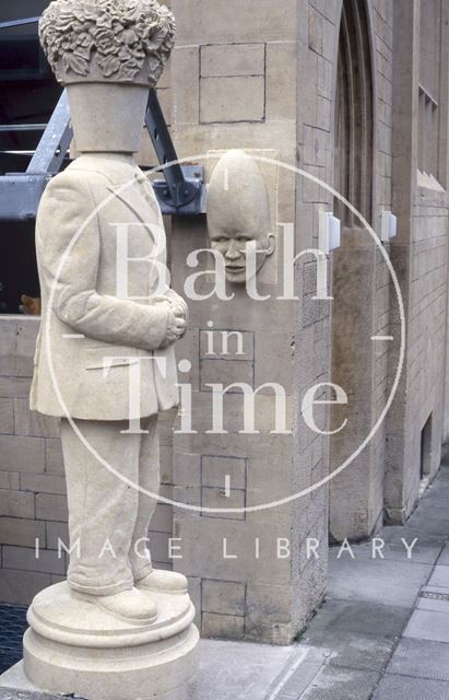 Stone carvings outside the Natural Theatre Company headquarters, Widcombe Hill, Bath 1997