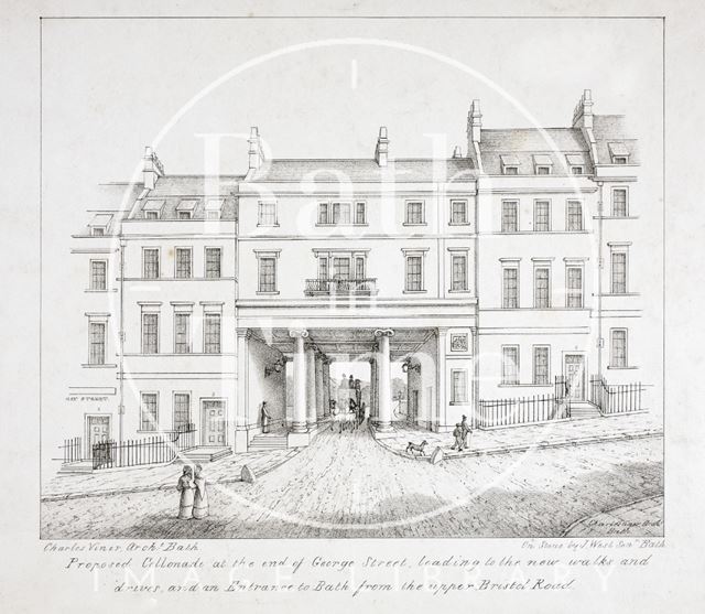 Proposed Colonnade at the end of George Street, leading to the new walks and drives and an Entrance to Bath, from the Upper Bristol Road, Bath c.1821